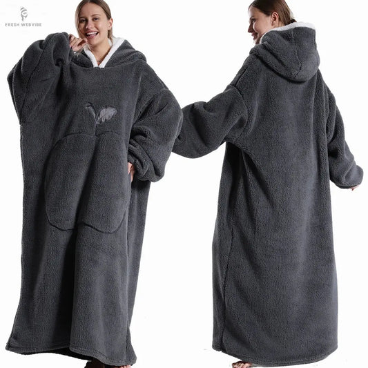 Extra Long Wearable Blankets Winter Flannel Hooded Blanket with Full Sleeves Men Women Cozy Soft Throw Adult TV Blanket Fresh webvibe